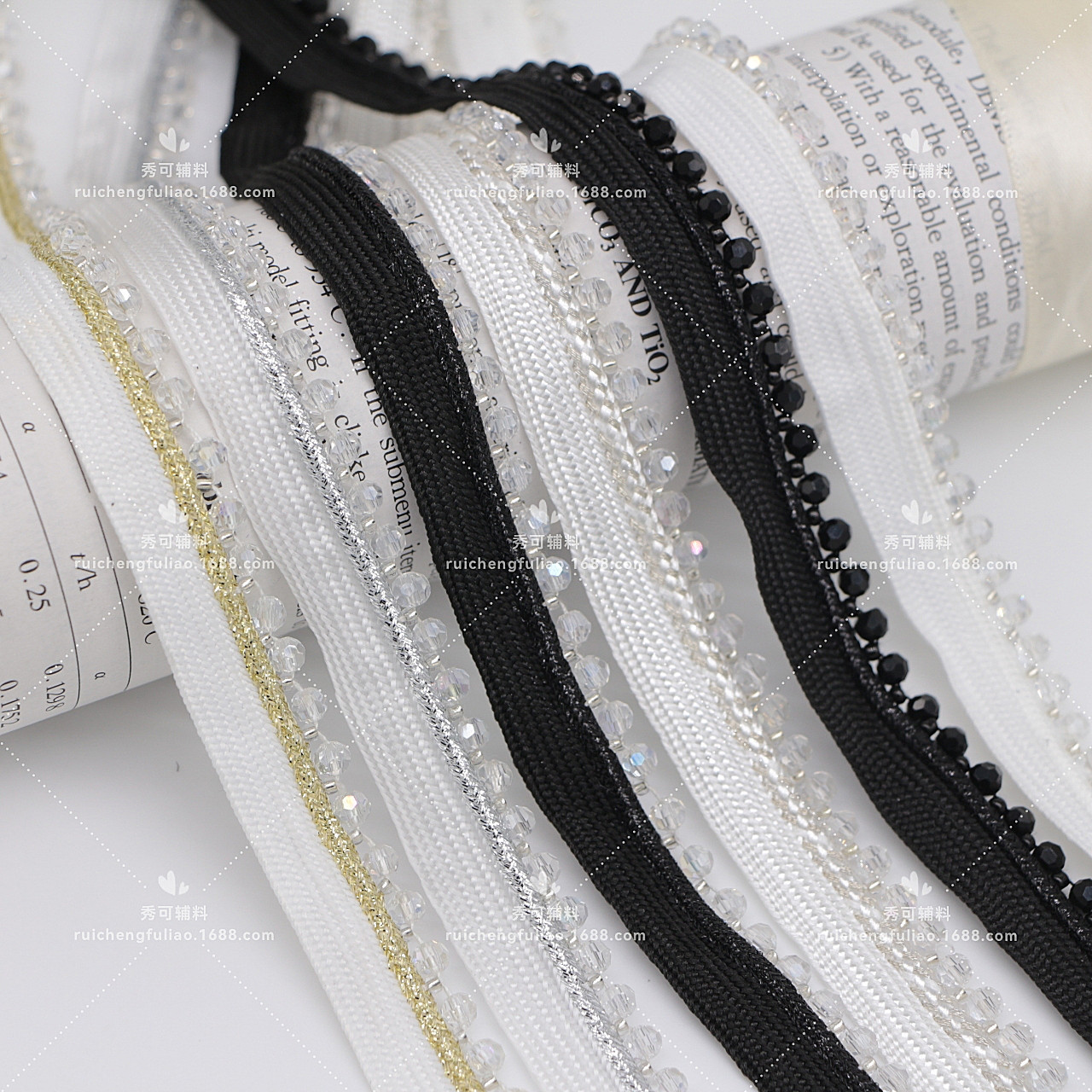 New Gold and Silver Crystal ribbon beaded lace handmade diy cheongsam shoes and hats bag inlaid bar code accessories