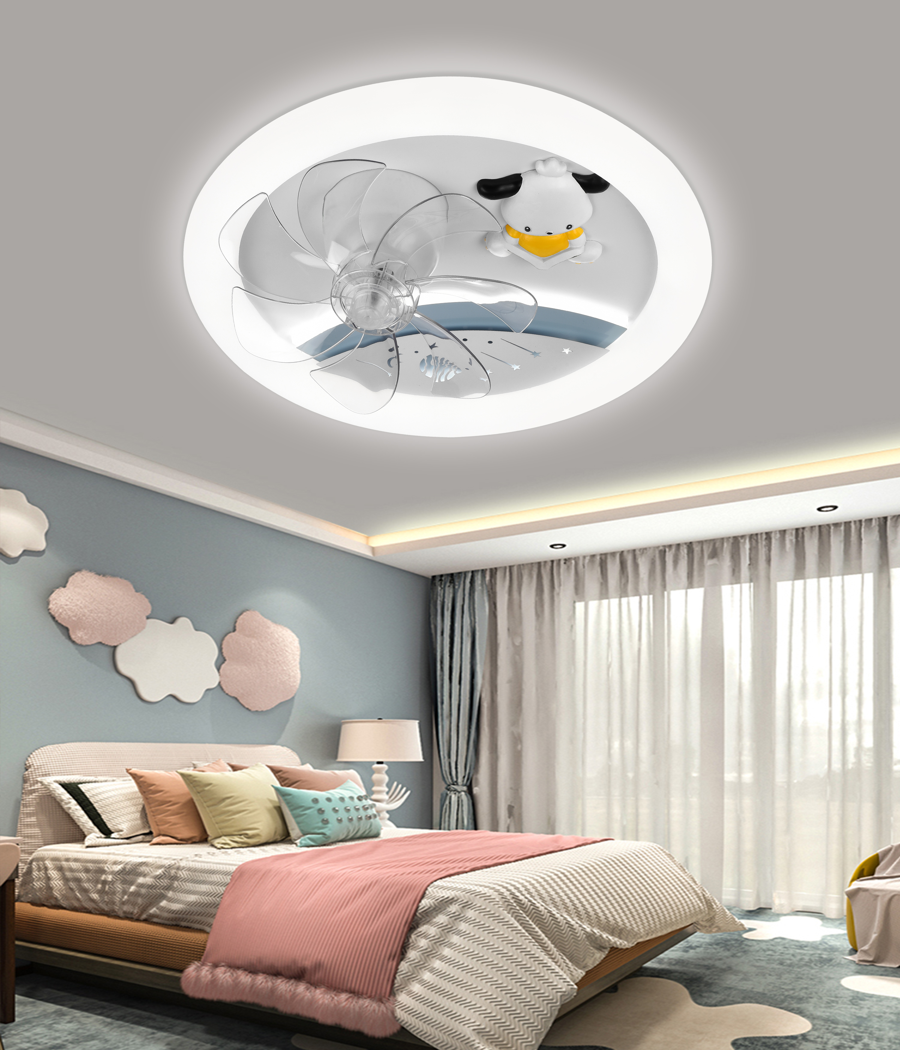 Pequeño perro blanco con un diámetro de 50cm, el control remoto admite Tmall Voice