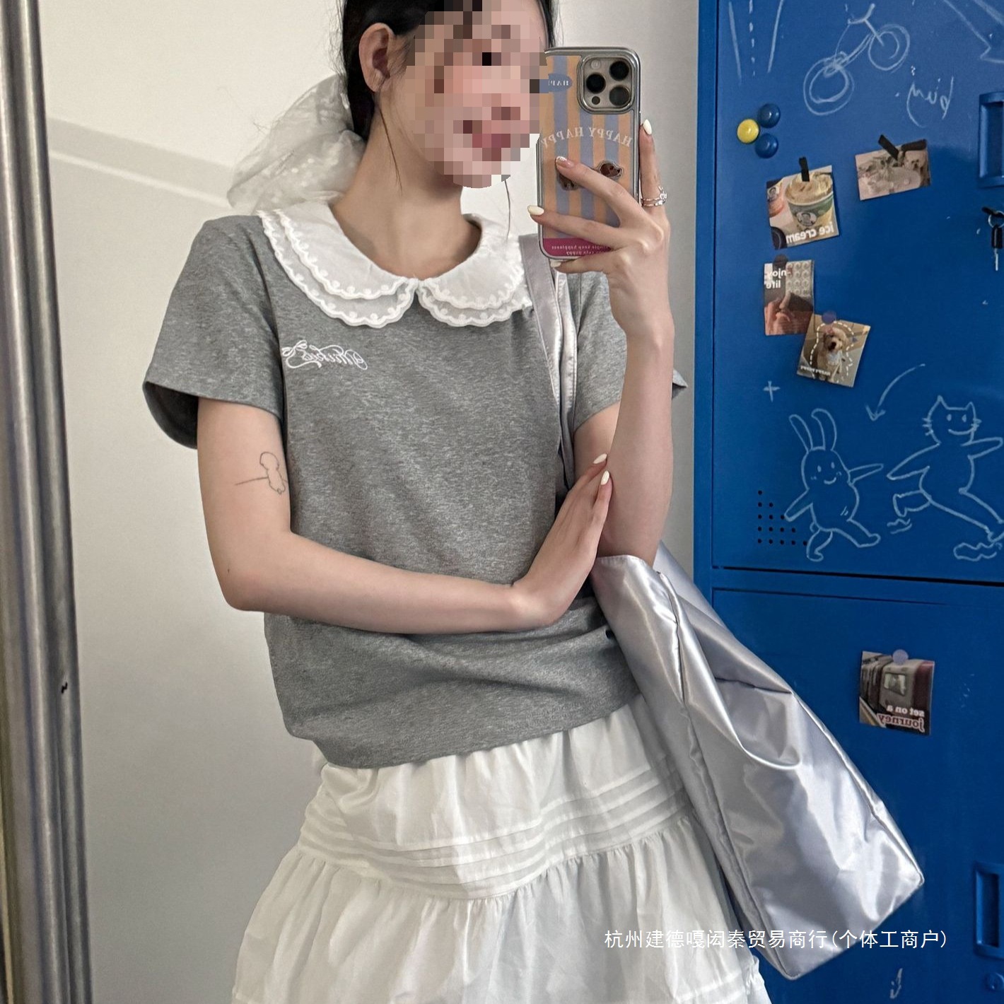 十三行2025春夏季miumiu风甜妹儿花边娃娃领短袖T恤 8220