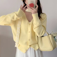 2025早春の新商品の韓国系風の短いvネックのカーディガンの女性のニットのコートの小さい背の長袖のセーターの上着のファッション