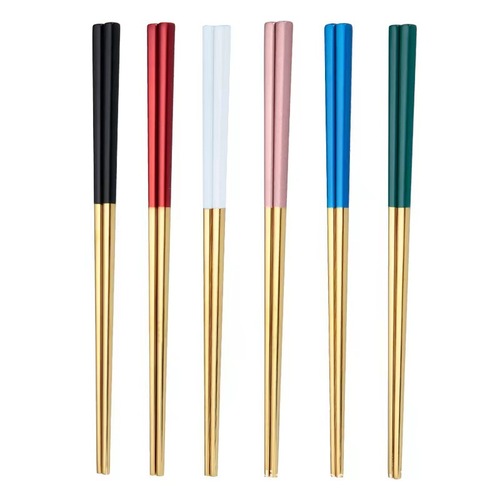 Korean style 304 stainless steel chopsticks square non-slip and mildew-proof for home restaurants and hotels metal chopsticks wholesale with logo