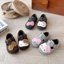 韩版女童可爱保暖棉鞋2025秋冬季新款女宝百搭防滑加绒毛呢豆豆鞋