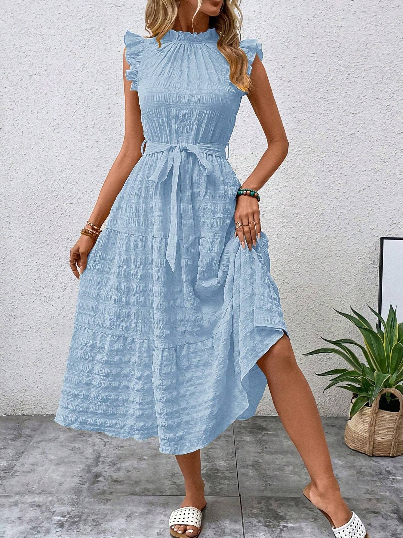 280g Weight Midi Dress Dress Length Type Sleeveless Sleeve Length Regular Dress Dresses Type Flounce Sleeve Sleeve Type Polyester Fabric Type High Waist Waist Line Daily Occasion Scalloped Neckline Neckline Regular Fit Fit Type Solid Color Pattern Summer Season Women's Gender Lettuce Trim Design Streetwear Style Wholesale Women's Streetwear Lettuce Trim Solid Color Daily Scalloped Neckline Sleeveless Regular Dress 25