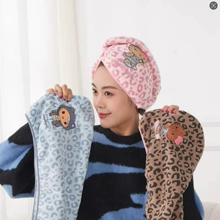 黑皮hello kitty干发帽女强吸水速干珊瑚绒豹纹猫咪头巾代发浴帽