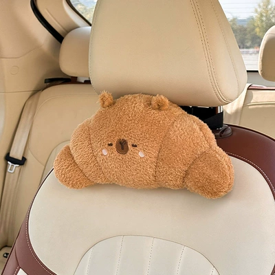 Neck Pillow Creative Plush Car | Headrest - croissant-capibala-headrest-brown