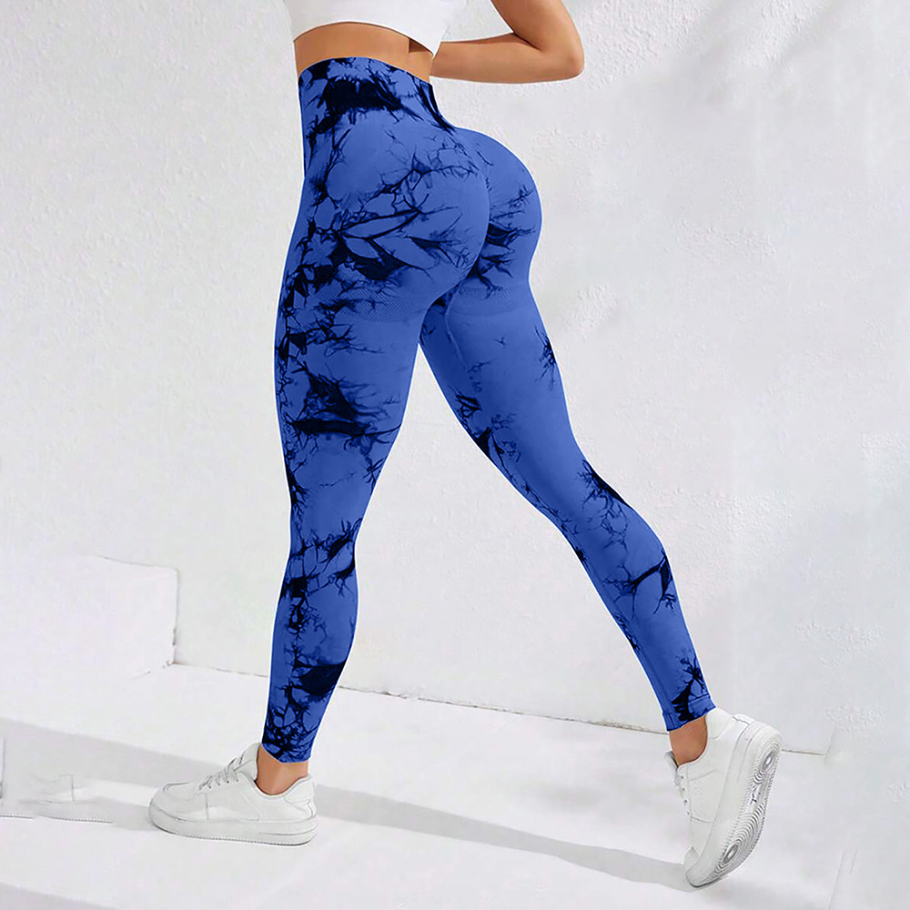 Transfronterizo sin costuras teñido pantalones elásticos de cintura alta secado rápido de cintura alta nueve puntos de mel桃 hips pantalones deportivos