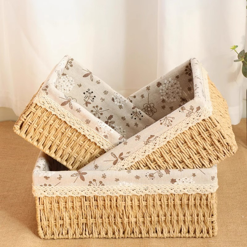 Desktop Storage Box Home Woven Fabric Snack Key Cosmetic Storage Basket Entrance Coffee Table Storage Basket Living Room