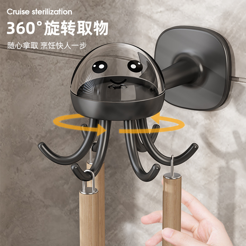 Small octopus kitchen rotating hook punch-free multifunctional wall storage rack adhesive strong nail-free spatula rack