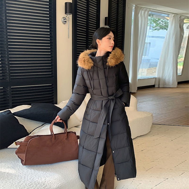 2025 invierno nuevo estilo coreano largo sobre la rodilla ropa de algodón collar de cabello grande chaqueta de algodón gruesa delgada mujer ropa de algodón mujer image 2