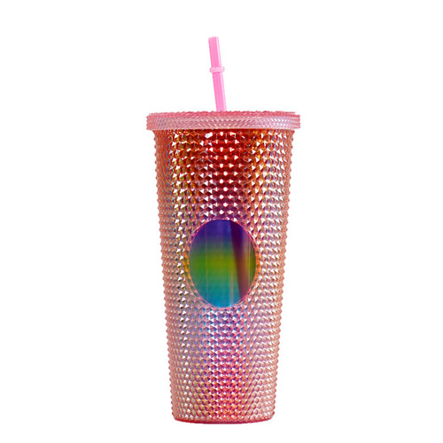 Cross-border brand Durian Cup Large Capacity Starbucks Same Style Double-layer Plastic Straw Cup Creative Grab Hand Straw Water Cup