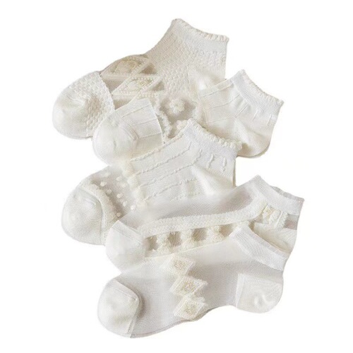 Spring and summer new style glass silk breathable jacquard JK shallow mouth Japanese style small fresh and sweet loli style girl socks versatile