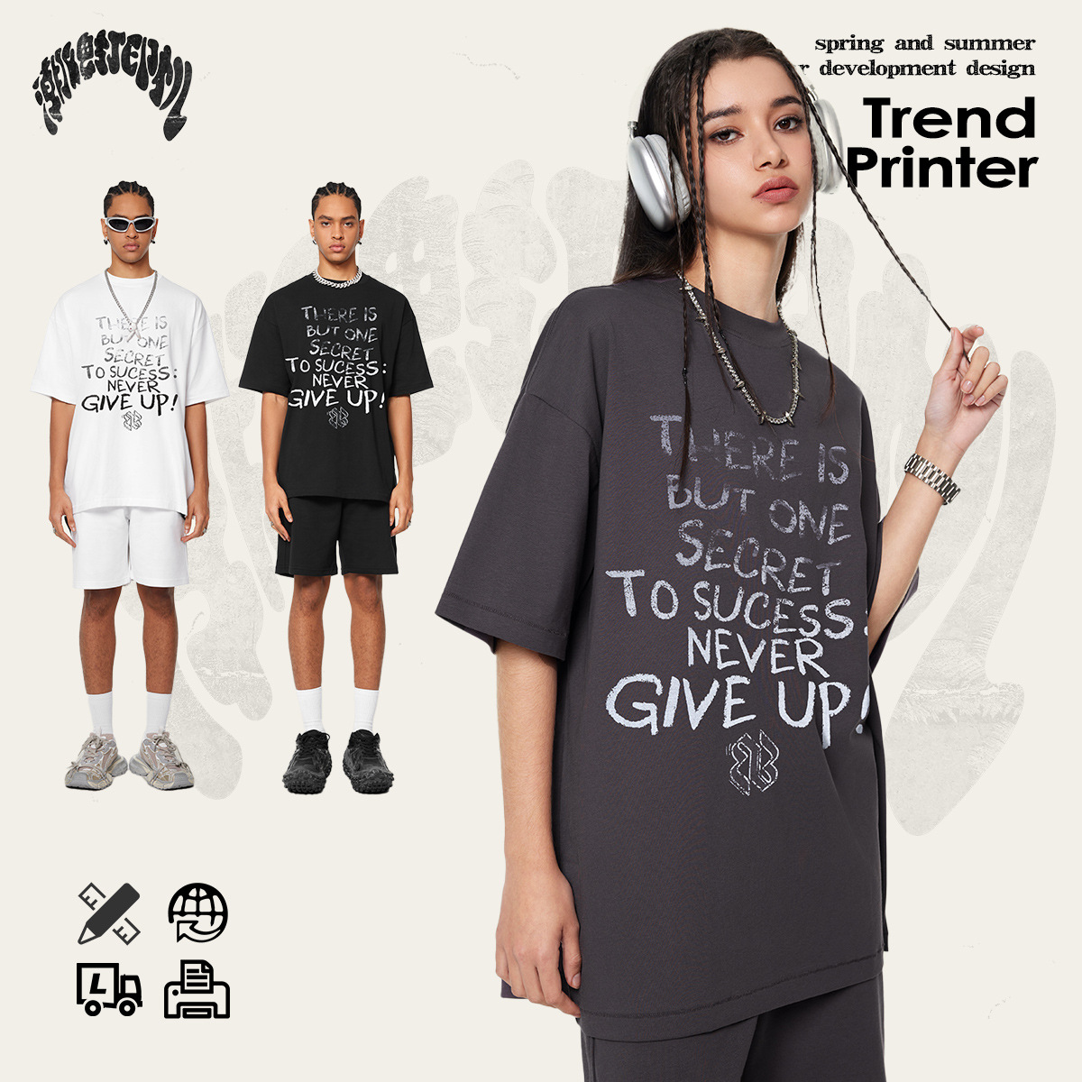 2025 verano Europa y América marca de moda juvenil de alta calidad retro hacer letras viejas impresión gradiente suelta camiseta de manga corta para hombres