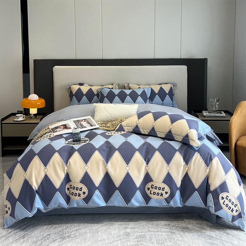 Nuevo juego de cuatro piezas de lana gruesa y cepillada, ropa de cama de edredón de impresión de lujo ligero para el hogar, ropa de cama de otoño e invierno al por mayor