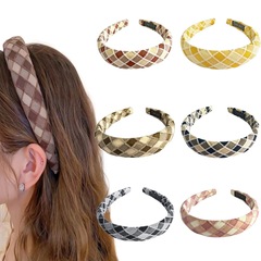 亞馬遜韓版寬邊布藝格紋發箍簡約百搭高顱頂少女頭飾髮飾批發