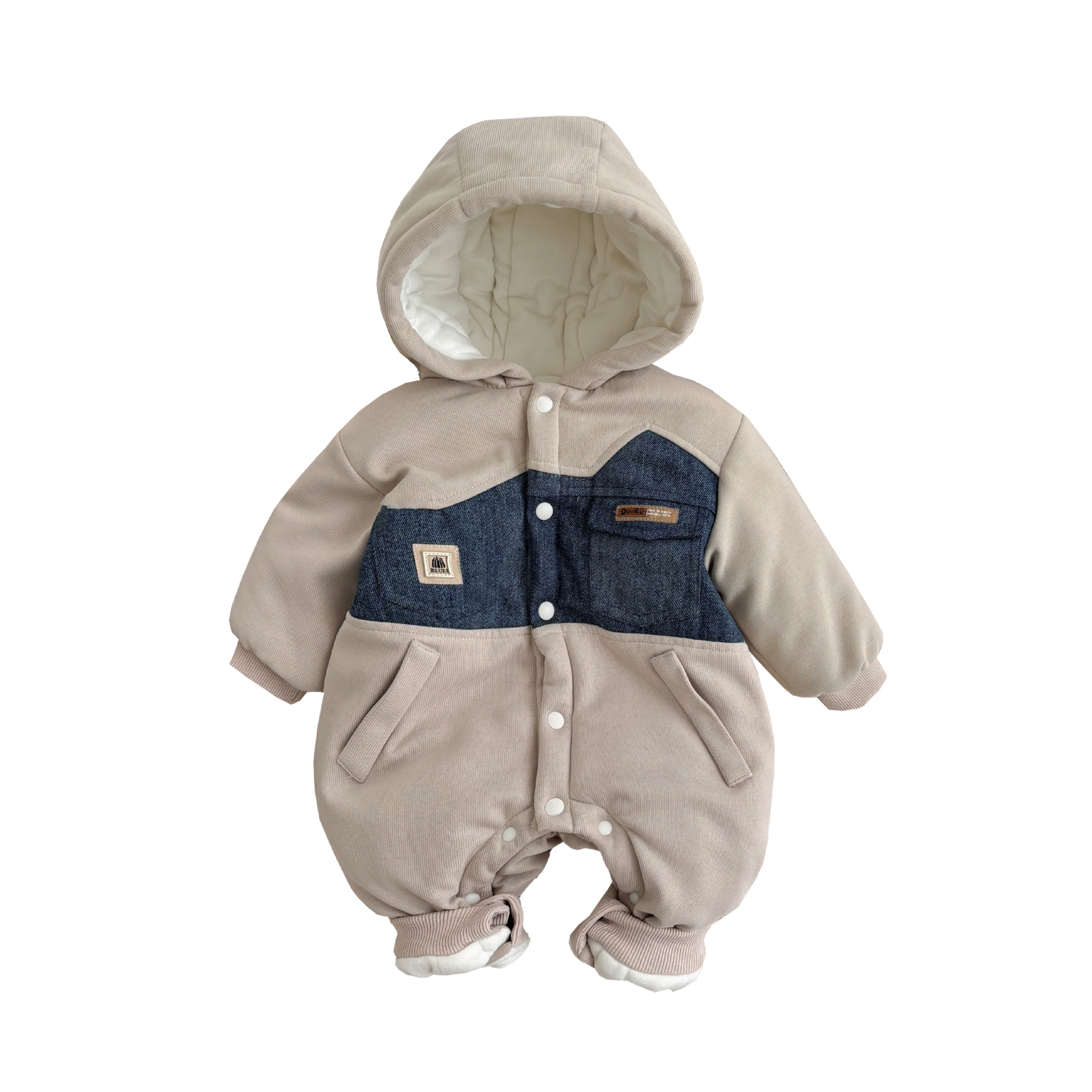 Ropa para niños coreanos, ropa de bebé, ropa de invierno, una pieza, traje de escalada acolchado grueso 0-2 años, mameluco con capucha para bebé 1