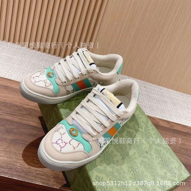 G's ダーティーシューズ刺繍プリント白靴 2025 初春スタイル古い色大きいサイズのカップルカジュアルシューズ女性用|undefined