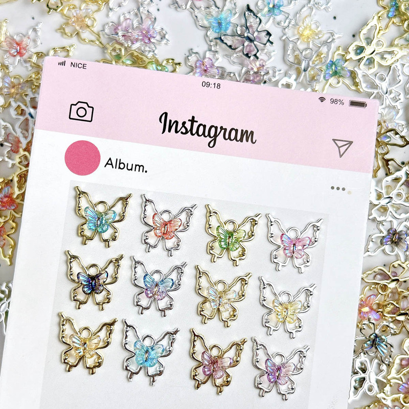 New Hollow Butterfly Nail Jewelry Alloy Magic Color Gradient Ice Fairy Butterfly Diy Stereo Nail Accessories