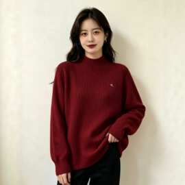 两条毛安迪绒半高领毛衣女秋冬新款洋气内搭上衣爱心标针织打底衫
