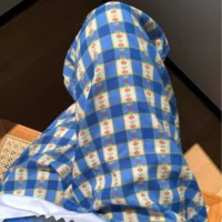 Летние новые ретро синяя сетка хлопчатобумажные двухслойные пижамы свободные милые домашние брюки