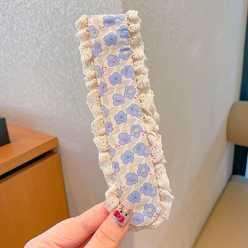 Flor triturada de punto banda de cabello fijación francesa velcro pegatinas para el cabello mujeres no comprimen el cabello lavar la cara banda de cabello tocado