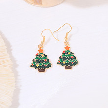 新款韓國聖誕節時尚彩色卡通氣質感可愛滴油聖誕樹耳鈎 耳飾 女