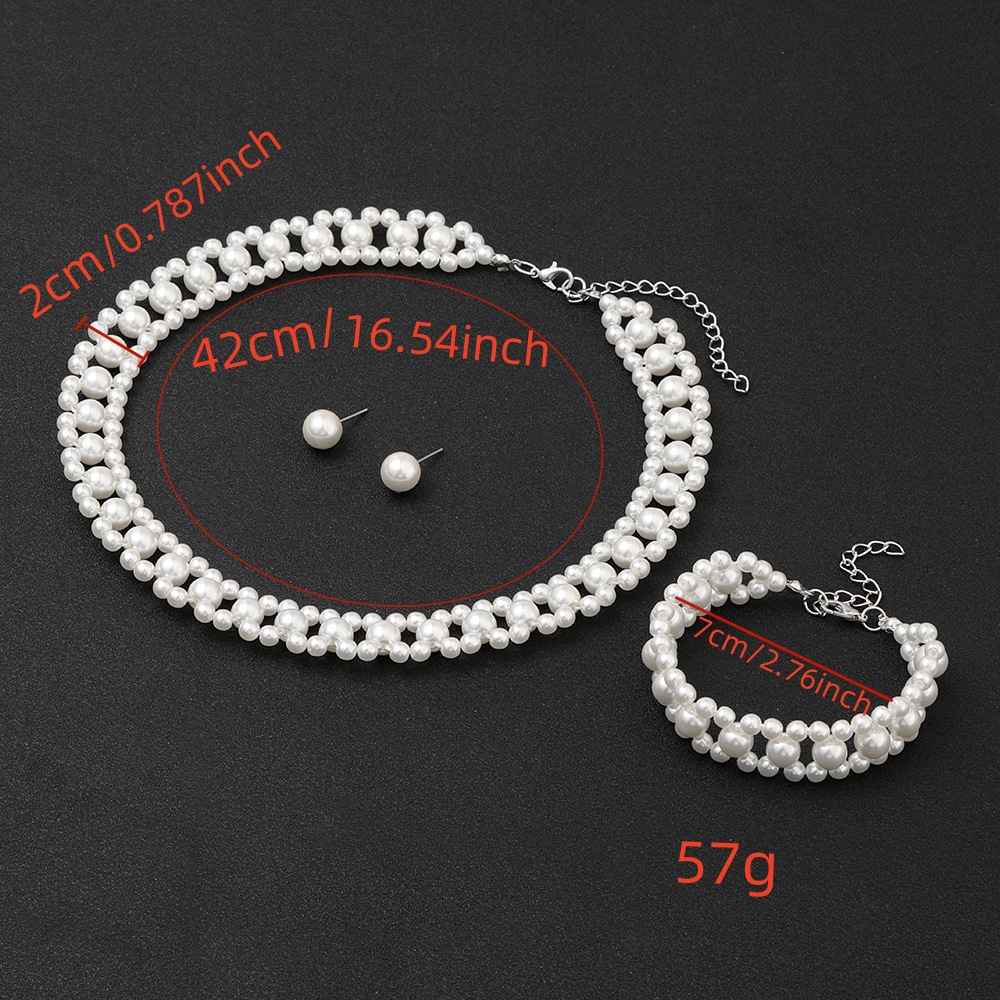 Nuova collana di perle di cristallo, orecchini, bracciale, set di tre pezzi, accessori per abito da sposa, gioielli_voghion.com