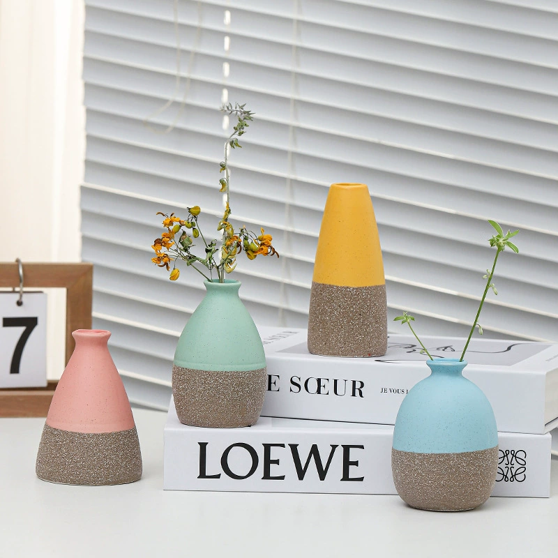 Простая современная керамическая маленькая ваза маленькая свежая двухслойная матовая ваза с сухими цветами