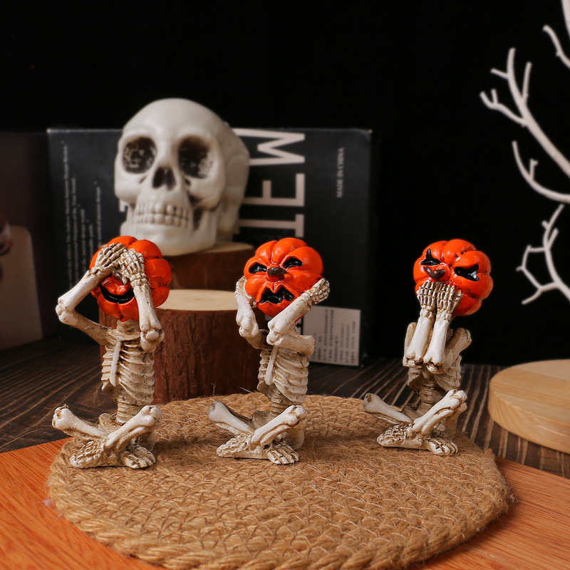 Cross-border Meditation Yoga Pumpkin Head Skull Doll Decoration Home Halloween Horror Doll Layout Scene Props