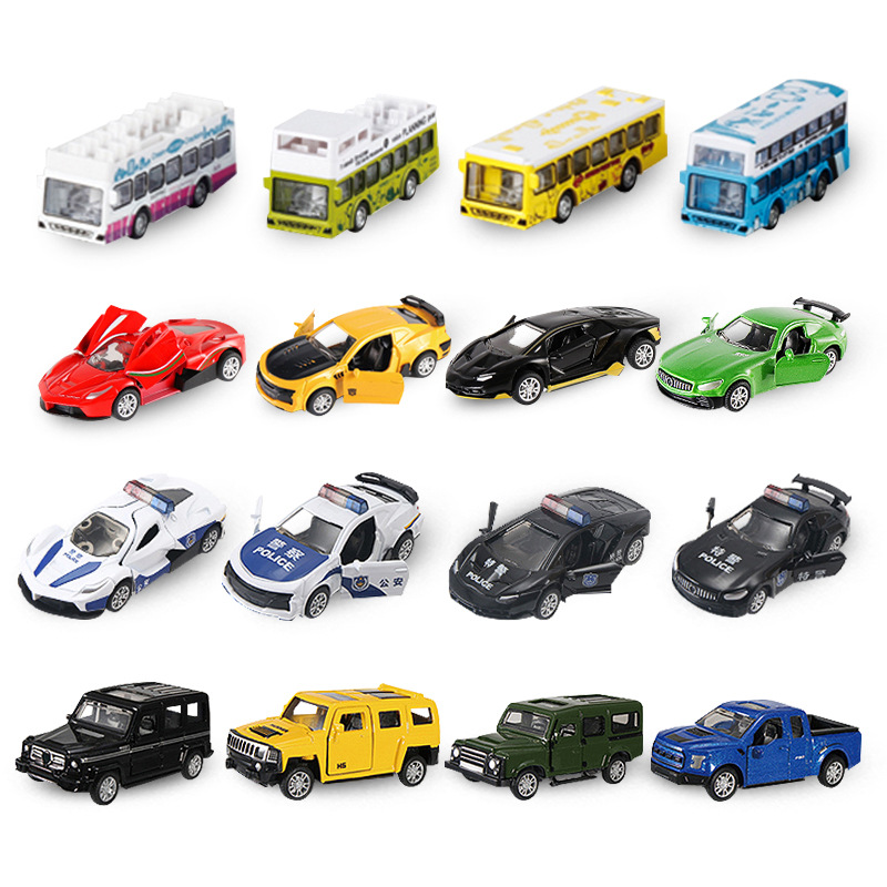 Caja múltiple tire hacia atrás puerta abierta coche deportivo coche de policía autobús camioneta todoterreno camioneta de juguete para niños regalo de cumpleaños del coche