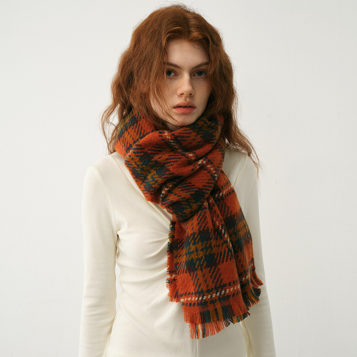 Cachecol de xadrez clássico para mulher, lenço de inverno macio_voghion.com