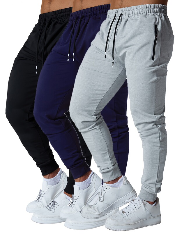 2025 New Cross-Border Dropshipping Zip Pocket Men's Tapered Jogger Sweatpants Suitable for Cross-Border