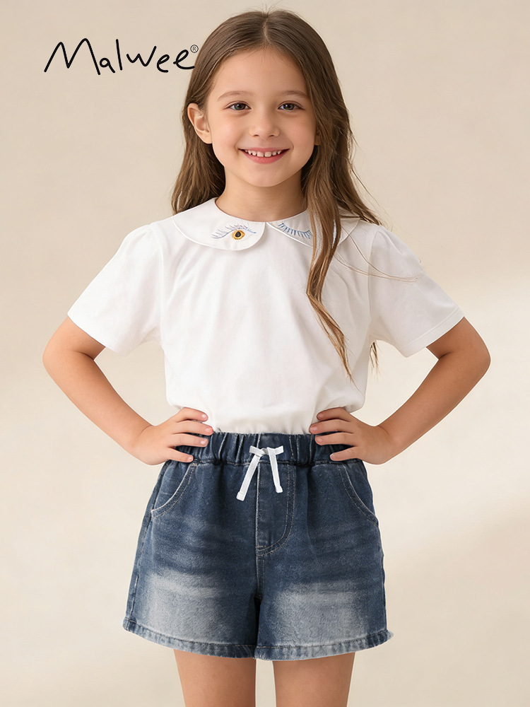 Transfronterizos malwee pantalones de niñas 2026 nuevo estilo de verano europeo y americano para niños de mediana edad exclusivos jeans super hermosos