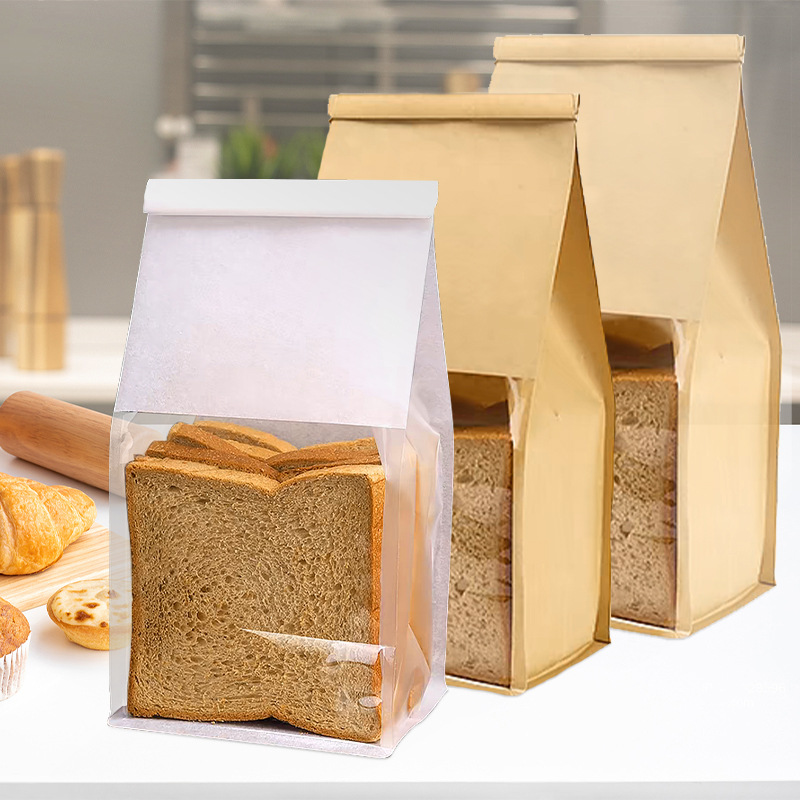 牛皮纸雪花酥吐司袋子透明铁丝卷边八边封平底开窗烘焙类面包袋