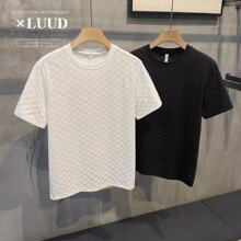 欧货格子短袖t恤男轻奢气质纯色休闲圆领T恤上衣夏季黑色时尚百搭