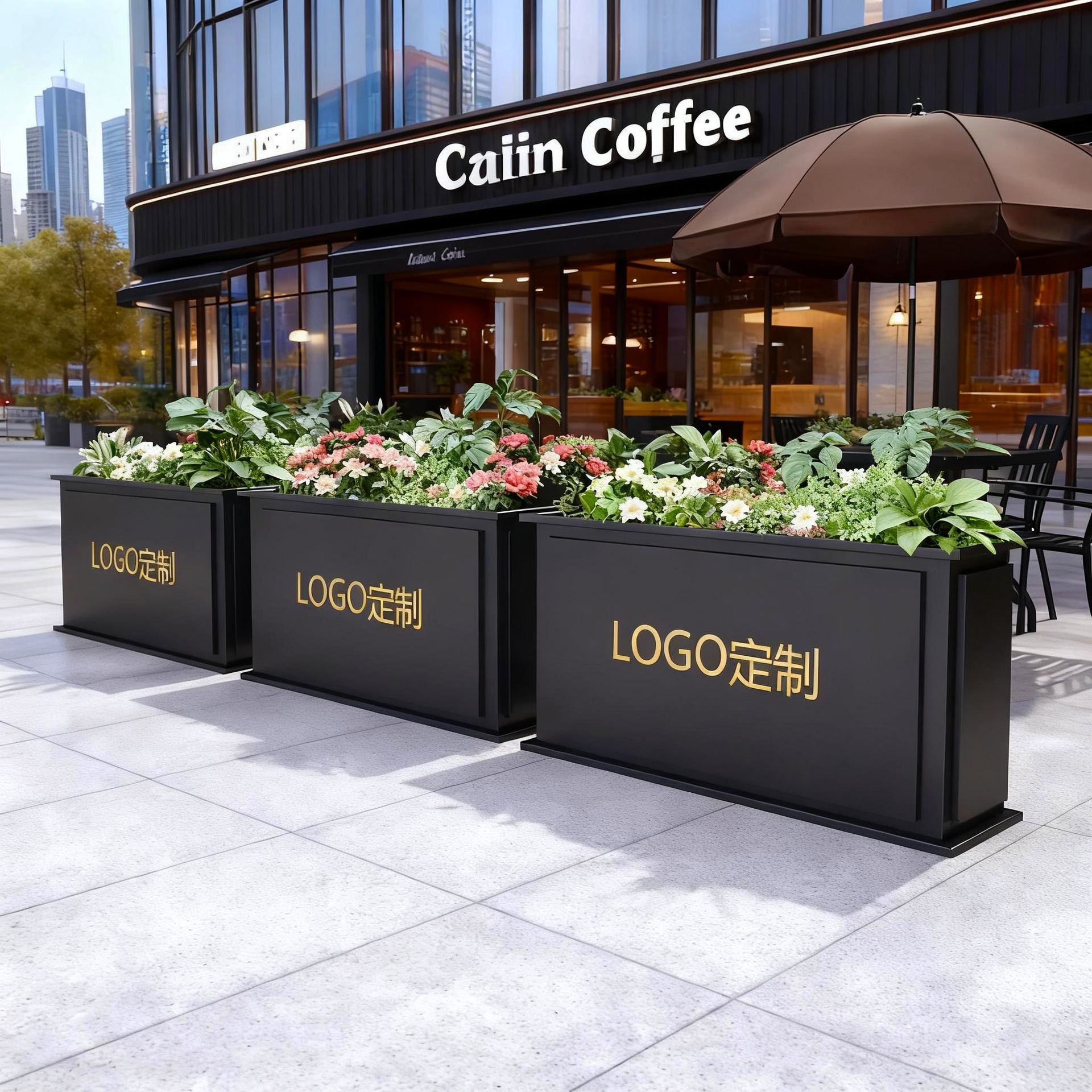 屋外ステンレス鋼フラワーボックスバルコニー植栽ボックス広場商業街長方形花壇鉄製完成品フラワーチャンネル