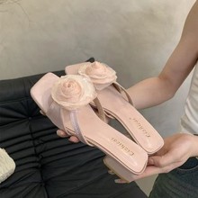 花朵配裙子拖鞋女夏季外穿新款韩版法式晚风气质仙女温柔粗跟凉鞋