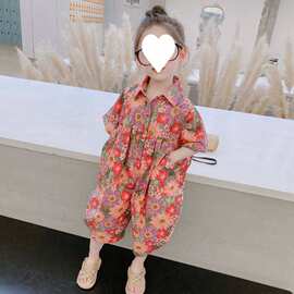 女童连体衣2024韩版女宝棉质碎花连身裤宝宝洋气裤子新款外出服夏