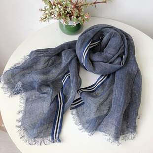 Spring and Summer New Men's Linen Scarf Solid Color Edge Terms All-match Breathable Shawl Random Edge Japanese Scarf for Men