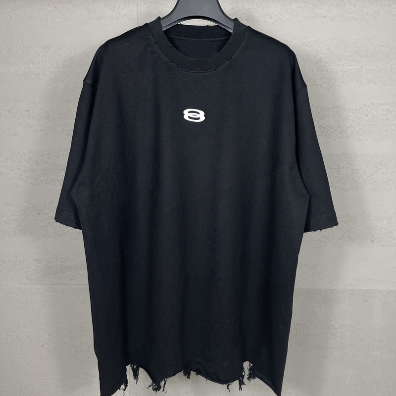 Correct Version High-Quality 25Ss New Style Double-Ring Logo Classic Embroidered Distressed Short-Sleeve T-Shirt Correct Version High-Quality 25Ss New Style Double-Ring Logo Classic Embroidered Distressed Short-Sleeve T-Shirt