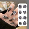 Multicoloured nail decoration for manicure with rhinestones handmade, new collection, ready-made product