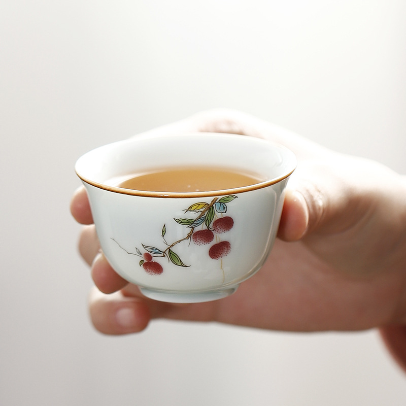 Chaoshan Kung Fu Tea Set Tea Cup Small Household Tea Cup Ceramic Tea Bowl Tea Cup Master Cup Cyan Tea Cup