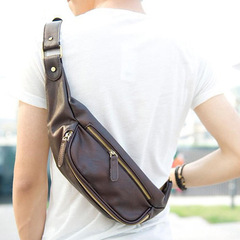 New trendy leather waist bag, small chest bag, Korean style fashionable men's bag, outdoor casual small shoulder bag, backpack wholesale