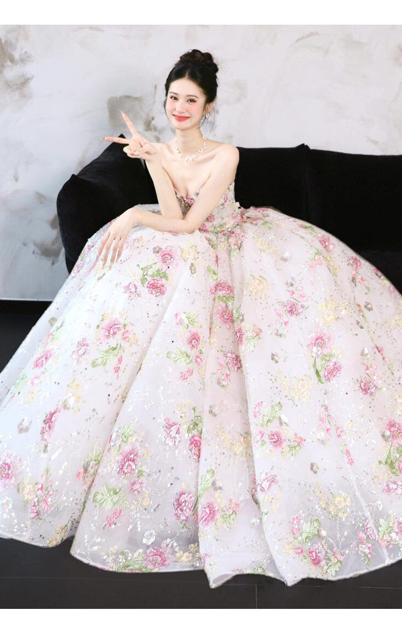 Đầm maxi nữ thêu hoa nổi phong cách Pháp tay không — Trắng sữa chi tiết 9