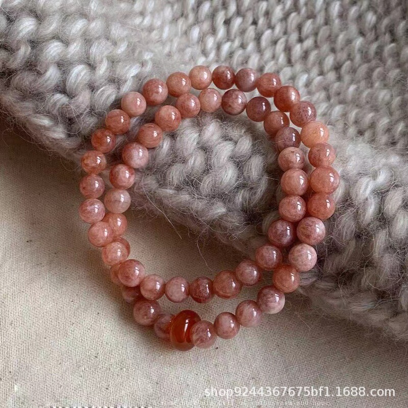 Pink ins Natural Sunstone Stacked Bracelet National Style Student Version Wangfu Women's New Chinoiserie Sweet Bracelet