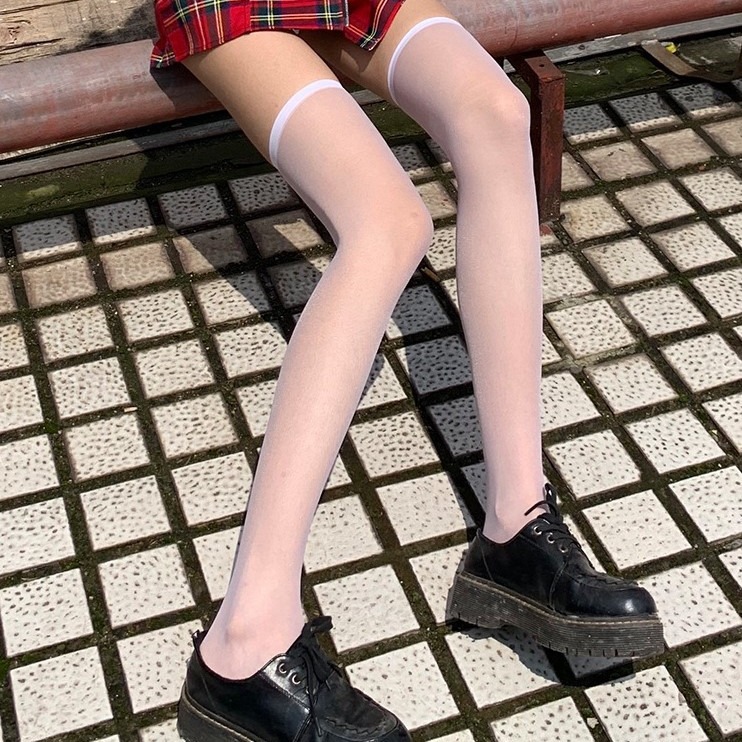 Summer Thin Knee Socks Transparent Black Silk Stockings Long Thigh JK High Trendy Sexy White Socks for Women