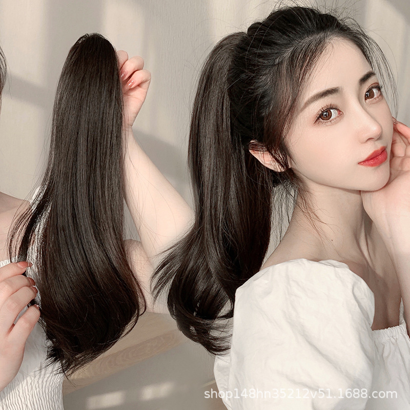 European hair ponytail wig, female real hair, long curly hair, large wave grip, can tie high ponytail, medium length, full human hair