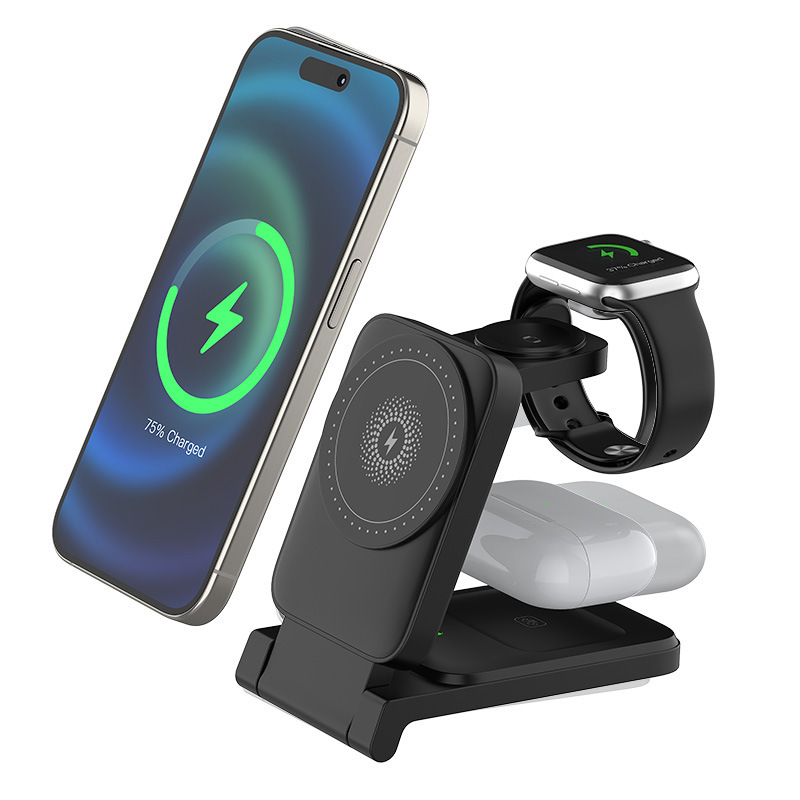 Cross-Border New Product Multifunctional Folding Magnetic Three-In-One Wireless Charging Office Desk Mobile Phone Holder Wireless Charger