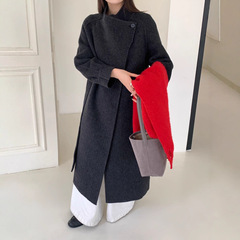 高级感系带大衣女立领宽松简约风秋冬好看的羊毛双面呢羊毛外套