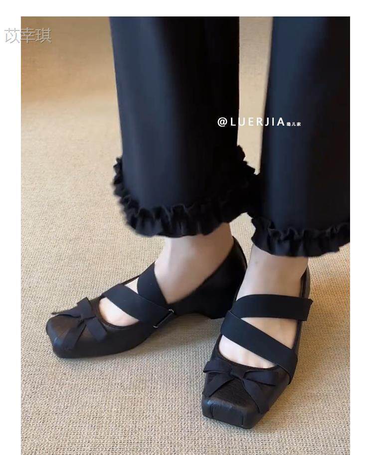 Giày Mary Jane nữ da cừu mũi vuông phong cách ballet, quai thun, gót ẩn 5 cm — Đen [Gót ẩn 5cm] - Còn hàng chi tiết 6