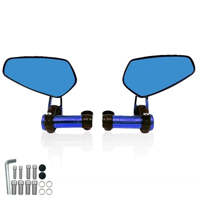 Folding Silver, Motorcycle rearview mirror - blue